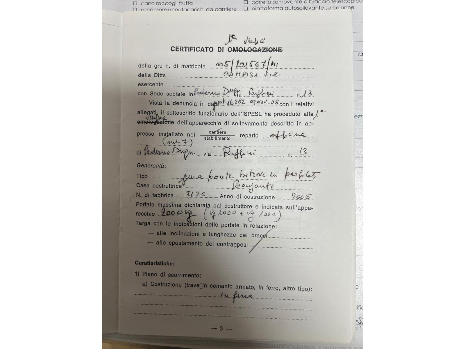 CARROPONTE BITRAVE BONFANTI TON 2 SCARTAMENTO 11890MM