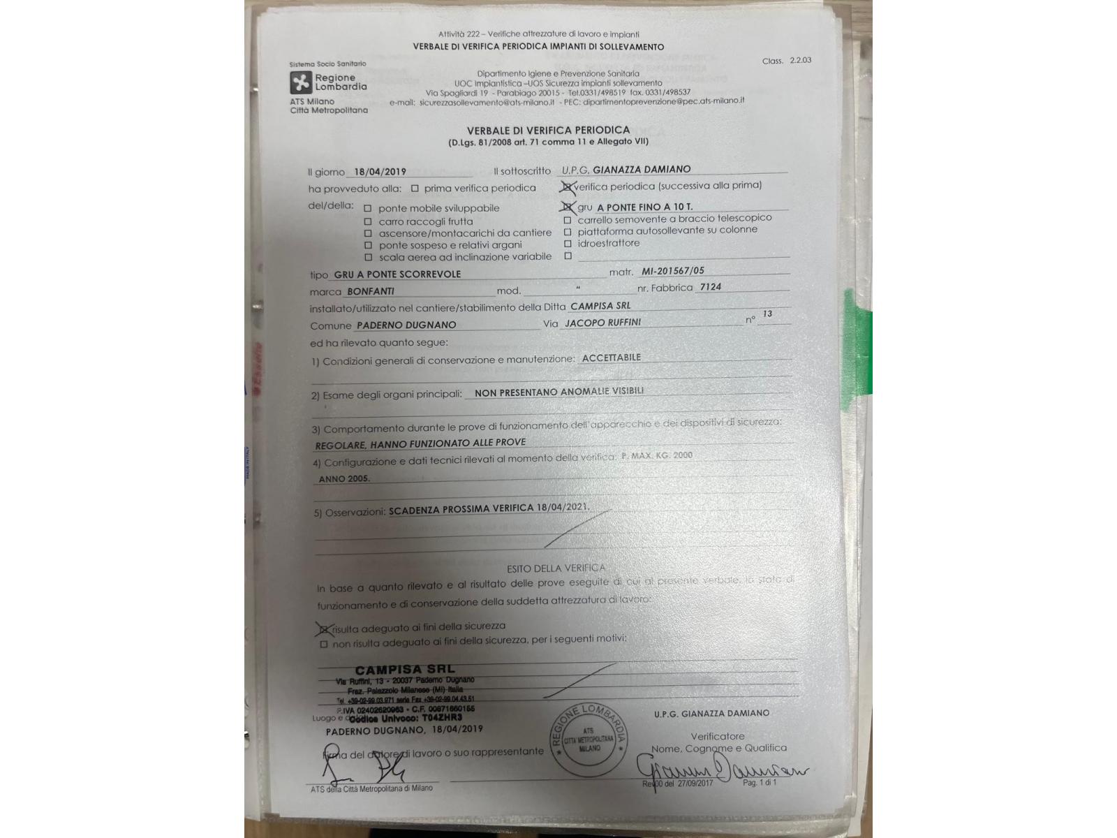 CARROPONTE BITRAVE BONFANTI TON 2 SCARTAMENTO 11890MM