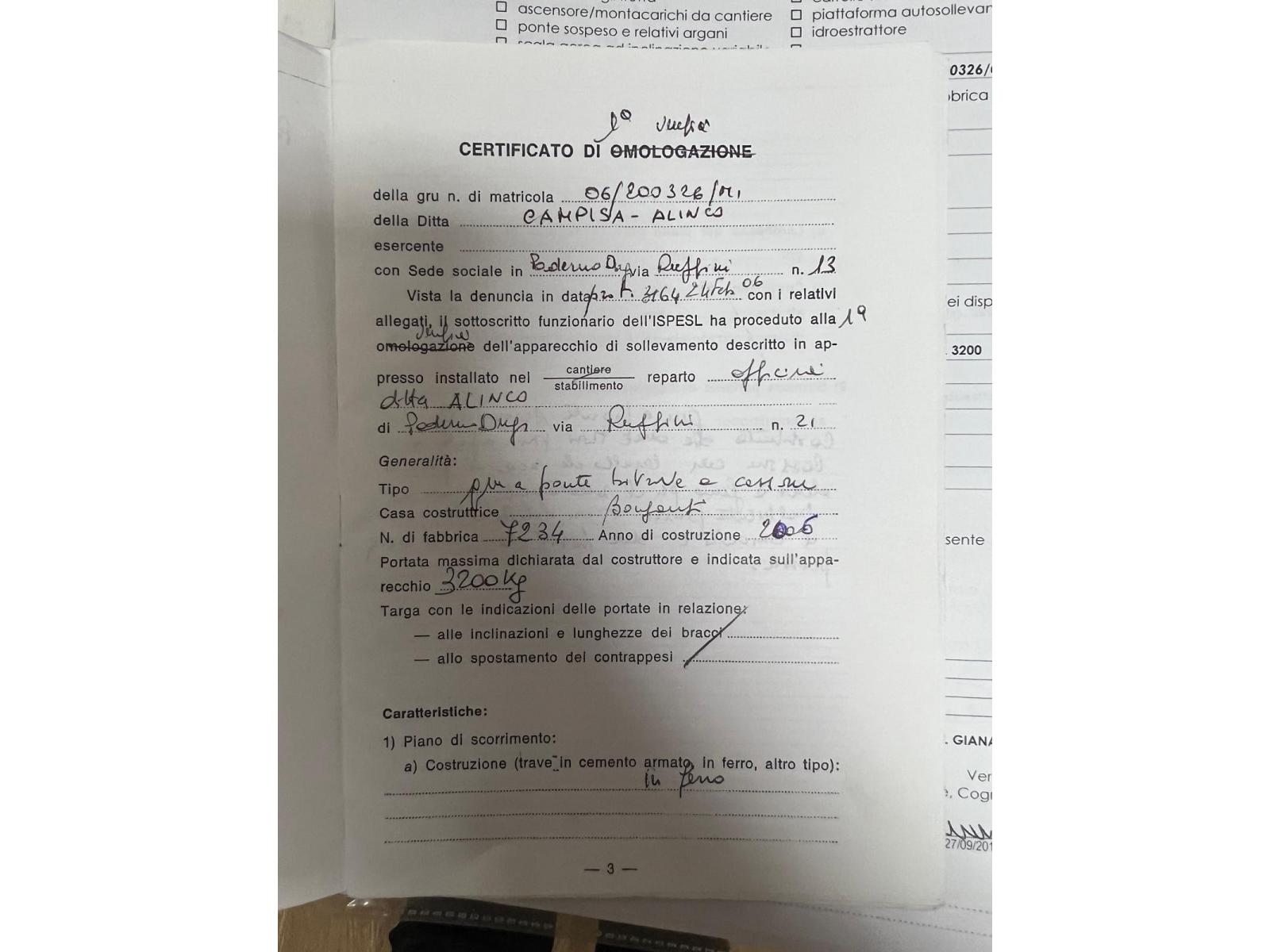 CARROPONTE BITRAVE BONFANTI TON 3.2  SCARTAMENTO 16200MM