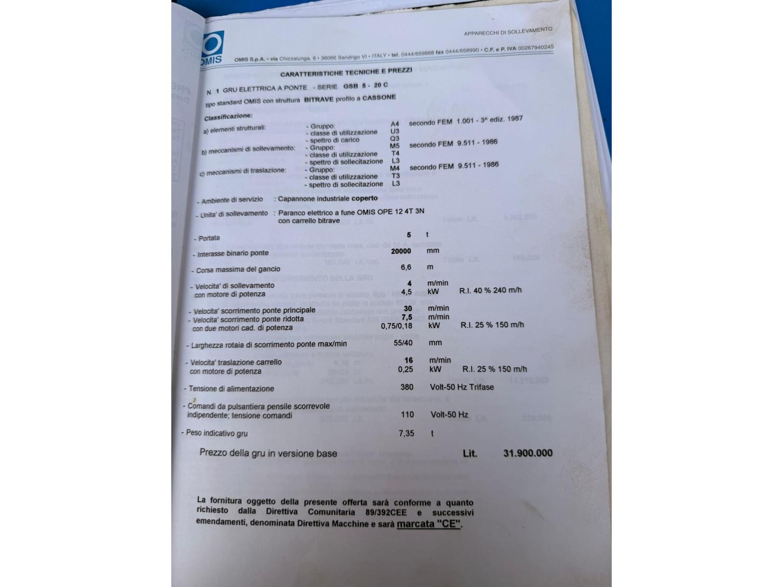 CARROPONTE BITRAVE OMIS 5 TON DA 20 METRI