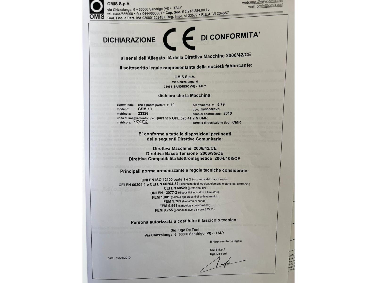 CARROPONTE MONOTRAVE OMIS GSM 10 TON   SCARTAMENTO 5.79  METRI