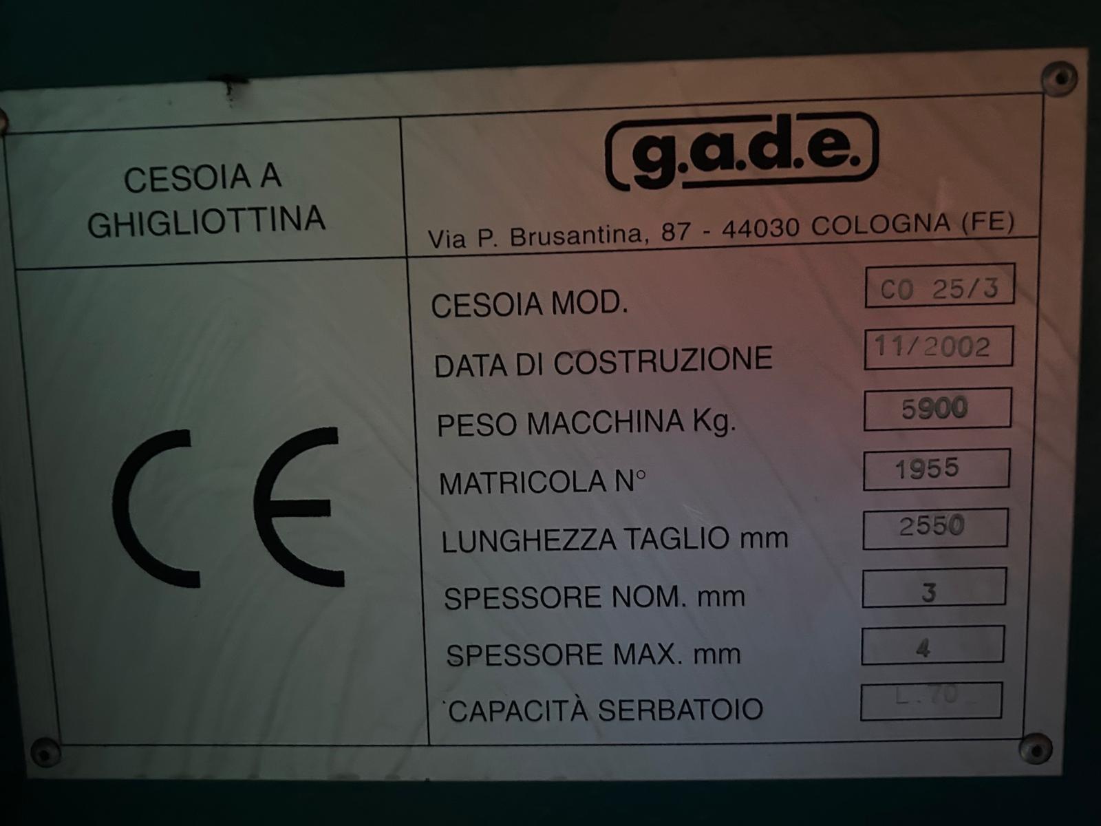 CESOIA A GHIGLIOTTINA GADE IDRAULICA 2550 X 3 MM