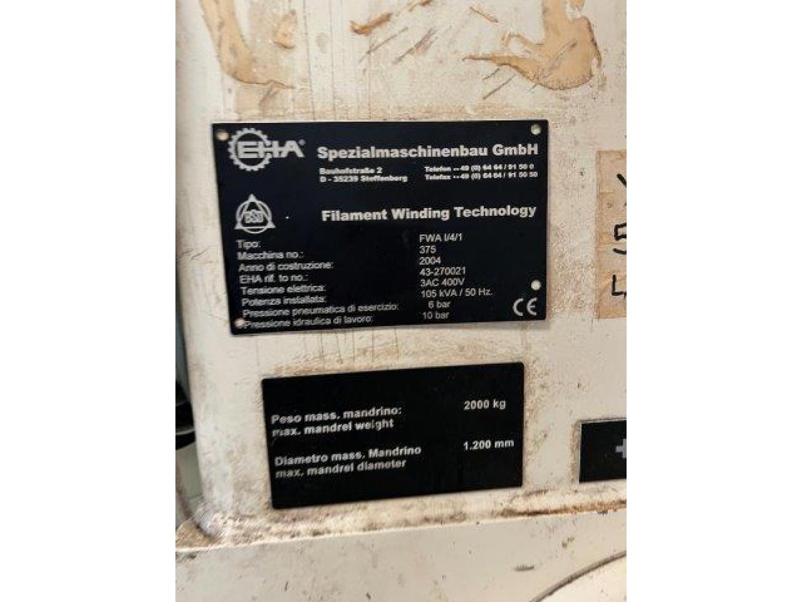 FILAMENT WINDING BOHEL2 SHAFER MACHINENBAU EHA    Anno 2006  Lunghezza avvolgibile mm 7800  Diametro avvolgibile mm 1400