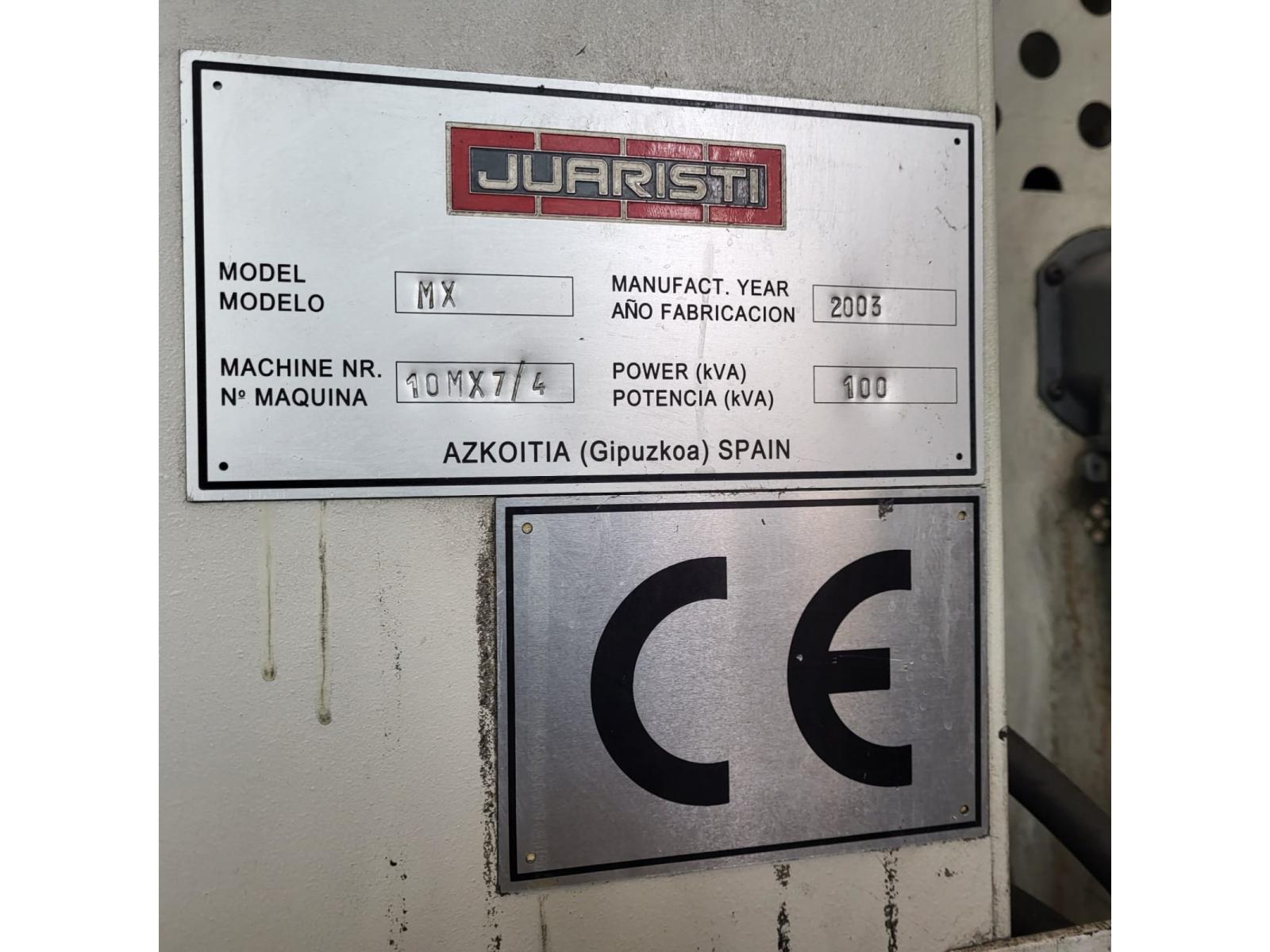 01 Fresatrice Juaristi Montante mobile Modello 10 MX7,4 Modello 10 MX7,4 Tipo Utensile ISO 50 Din. 69871-A Numero Gamme 2