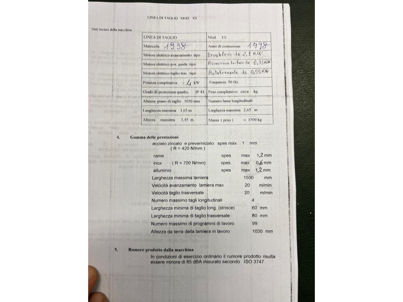 LINEA DI TAGLIO 1500 X 1