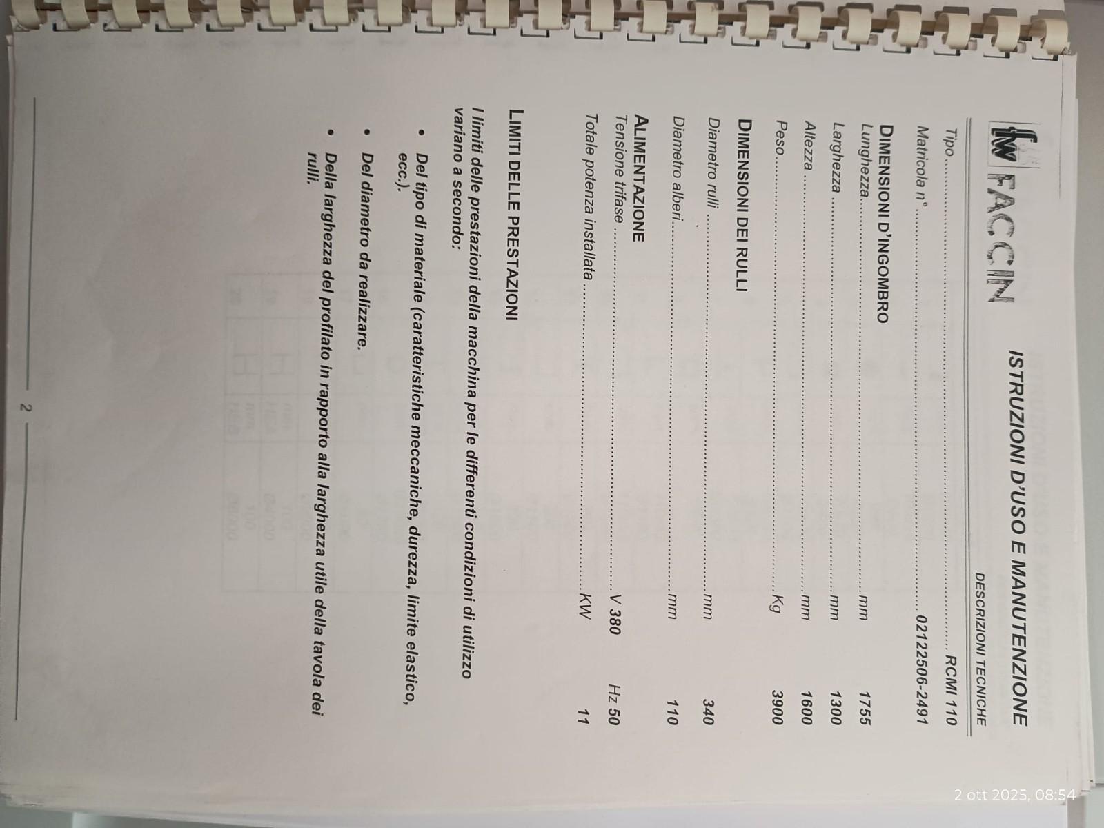 PIEGAPROFILATO FACCIN  ROMI 110