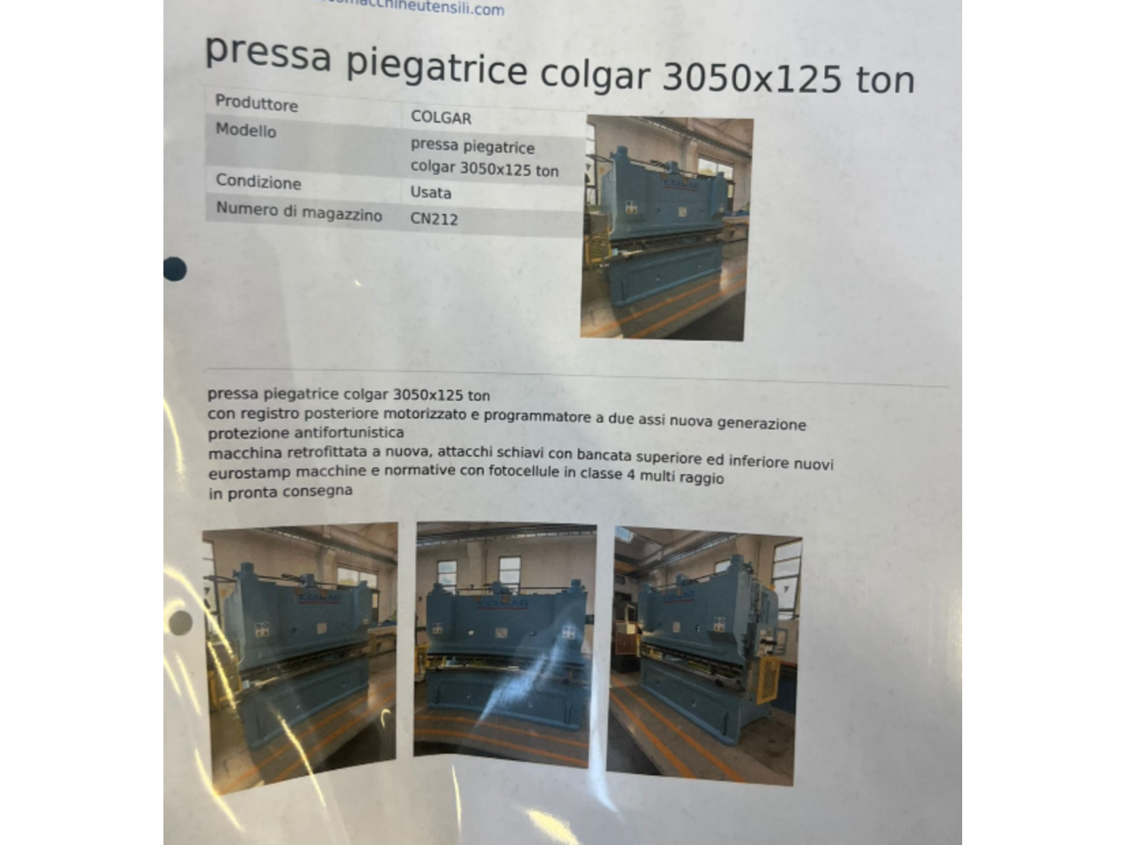 PRESSA PIEGATRICE COLGAR 3050X125 TON