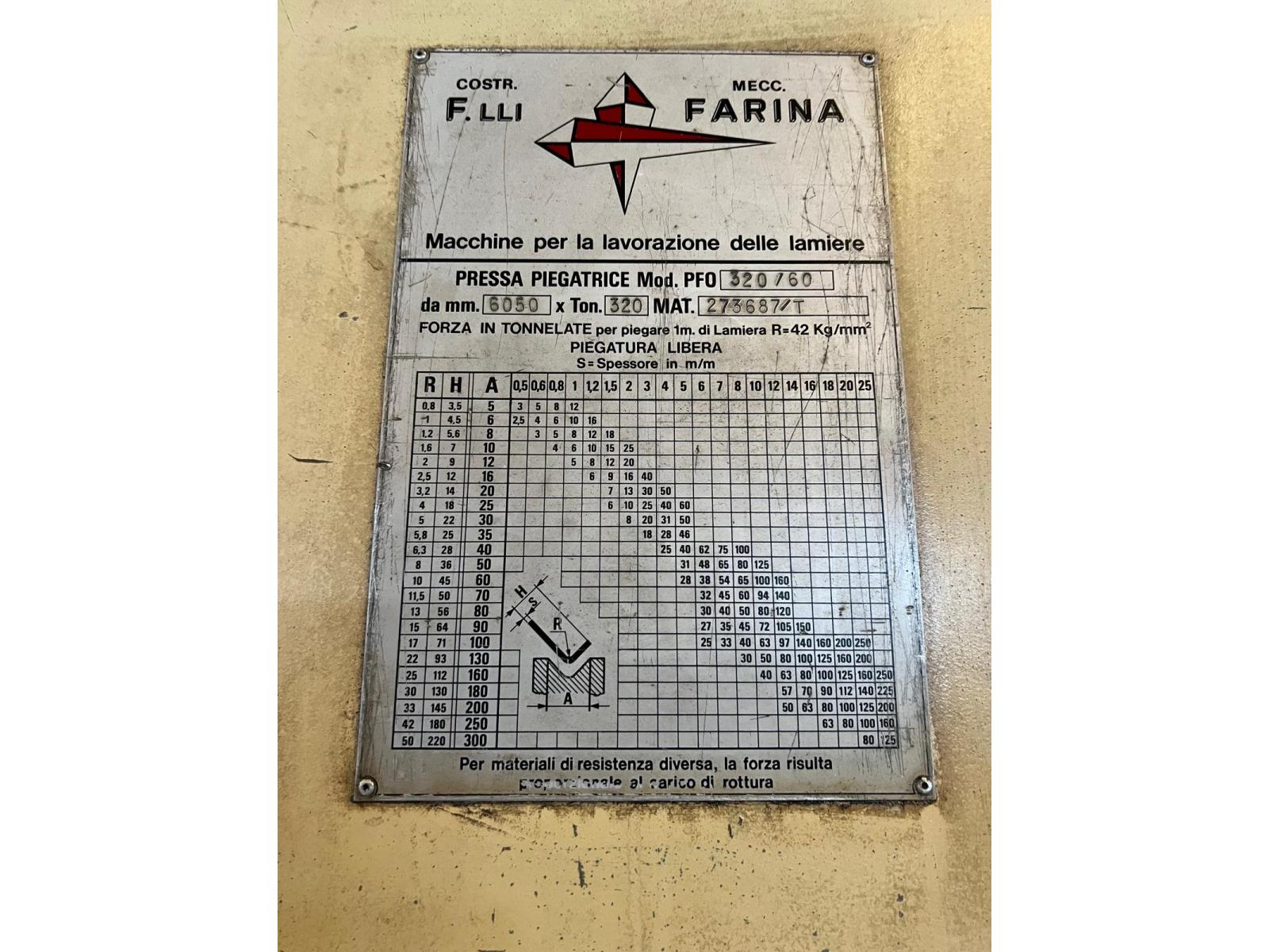 PRESSA PIEGATRICE FARINA 320/60 DA 6050 MM